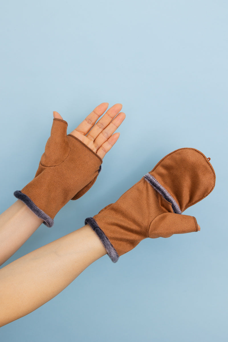 Convertible Faux Suede Fingerless Mittens - NeoKira Unlimited