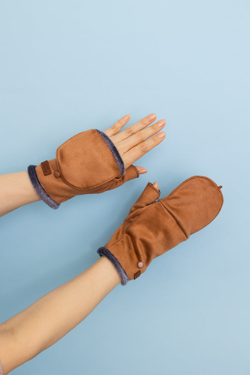 Convertible Faux Suede Fingerless Mittens - NeoKira Unlimited
