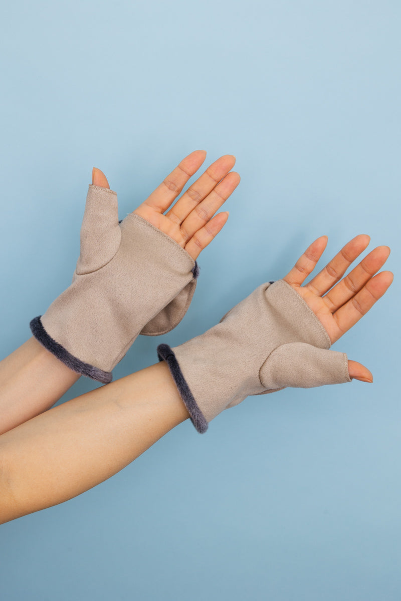 Convertible Faux Suede Fingerless Mittens - NeoKira Unlimited