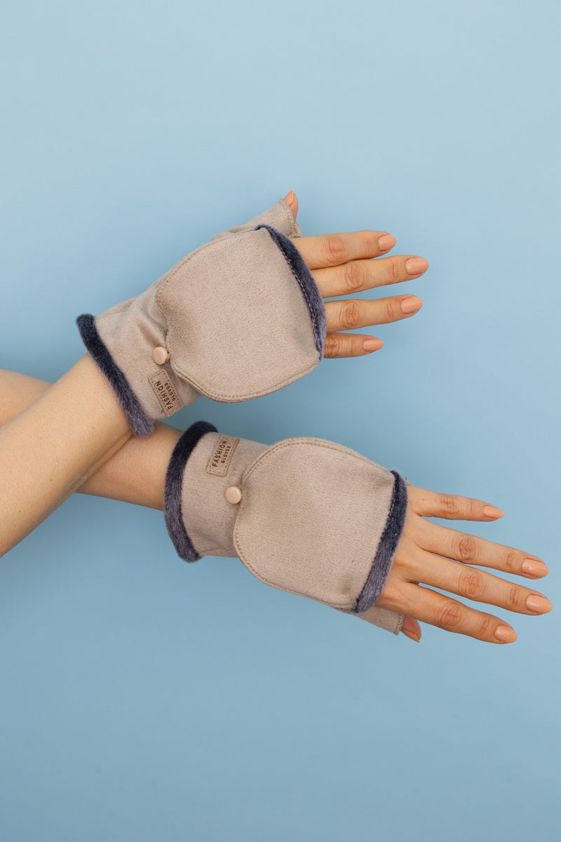 Convertible Faux Suede Fingerless Mittens - NeoKira Unlimited