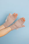 Faux Fur Trim Fingerless Knit Mittens