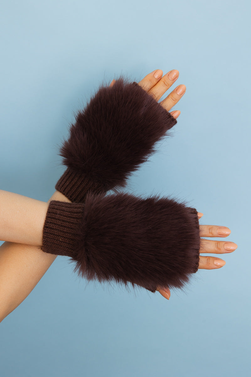 Faux Fur Trim Fingerless Knit Mittens - NeoKira Unlimited