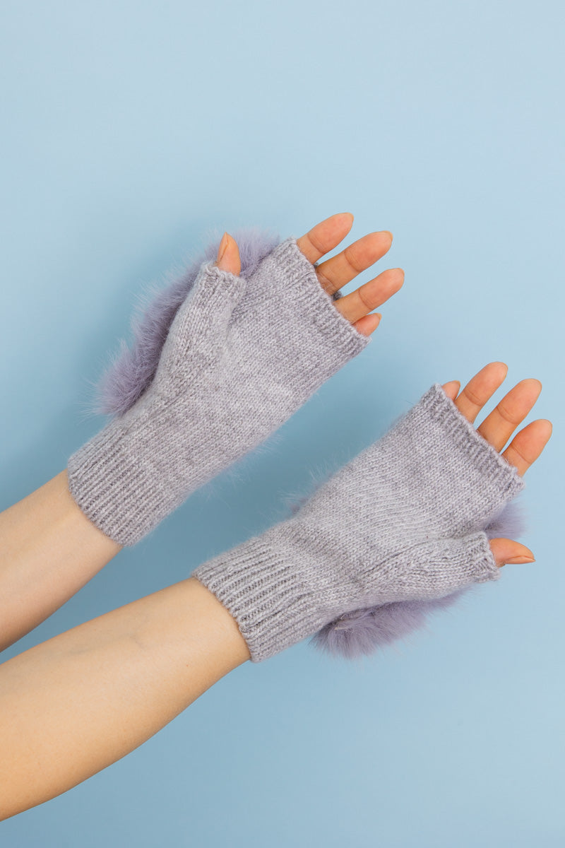 Faux Fur Trim Fingerless Knit Mittens - NeoKira Unlimited