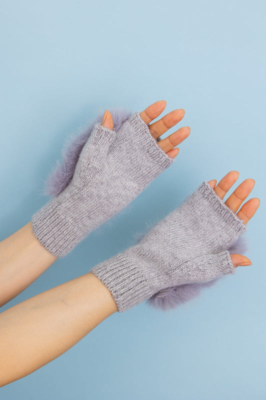 Faux Fur Trim Fingerless Knit Mittens - NeoKira Unlimited