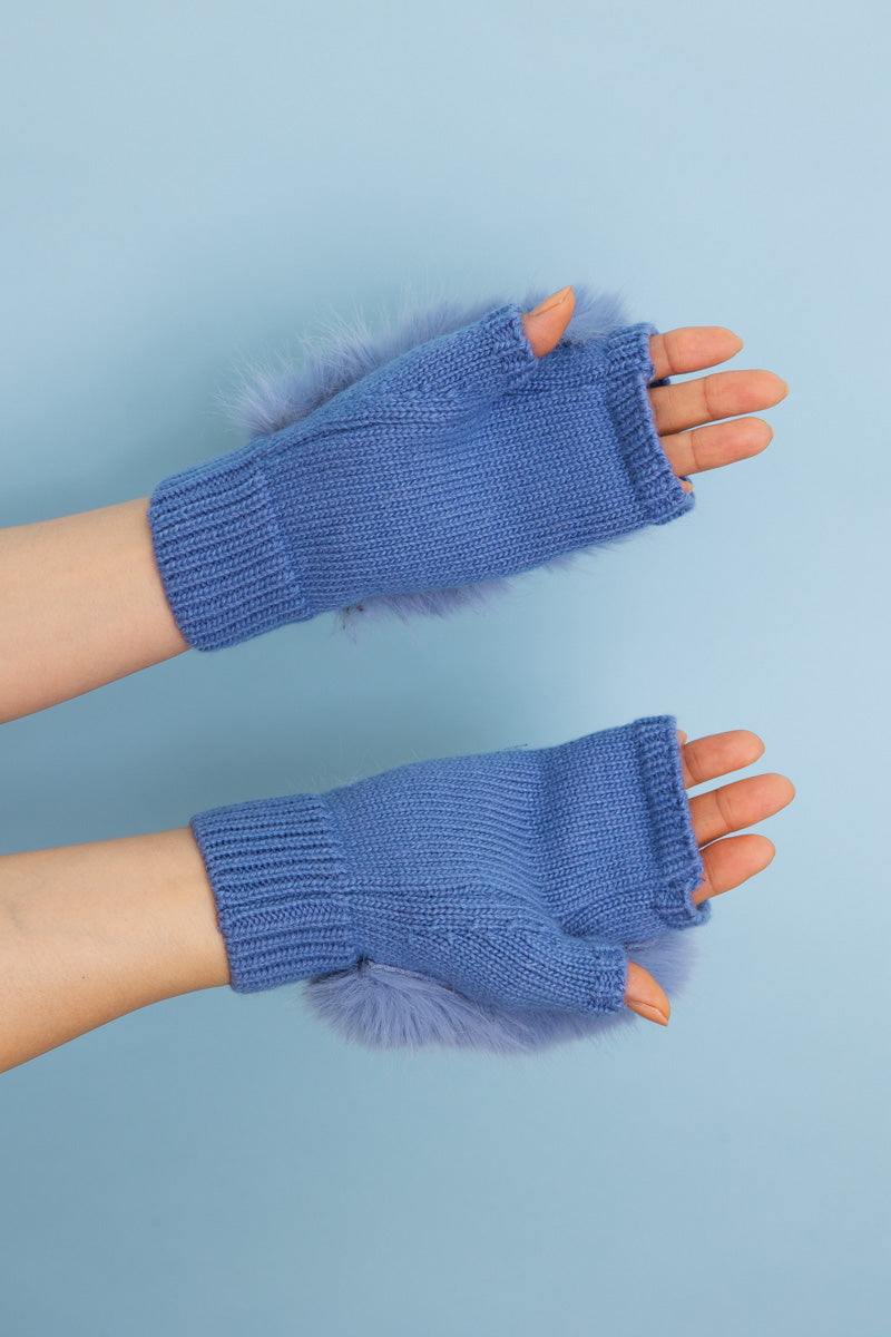 Faux Fur Trim Fingerless Knit Mittens - NeoKira Unlimited
