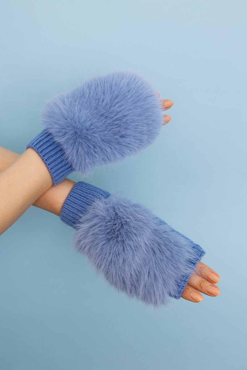 Faux Fur Trim Fingerless Knit Mittens - NeoKira Unlimited