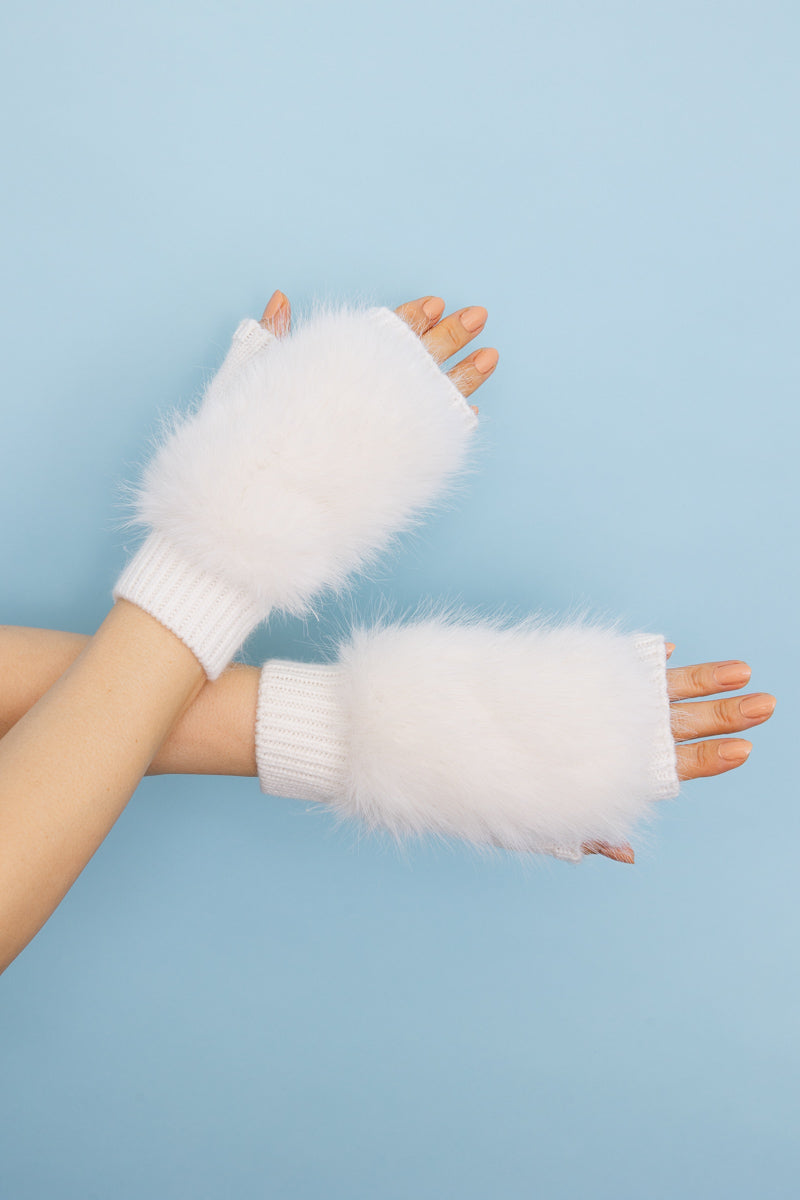 Faux Fur Trim Fingerless Knit Mittens - NeoKira Unlimited