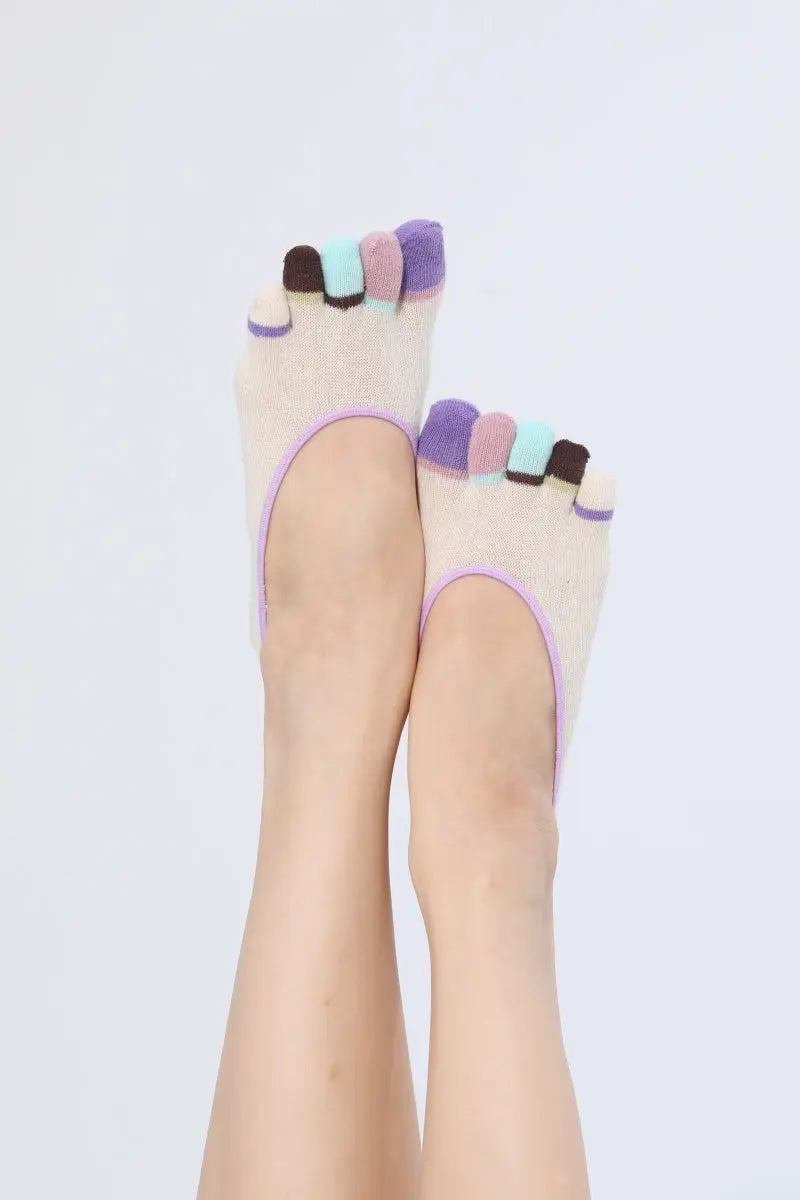 Women Color Block Five Toe Cotton Invisible Anti Slip Socks 🧦🎨 - NeoKira Unlimited