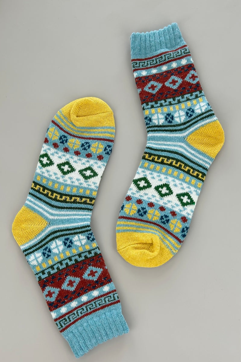 Retro Fair Isle Geometric Knit Crew Winter Socks For Women - NeoKira Unlimited