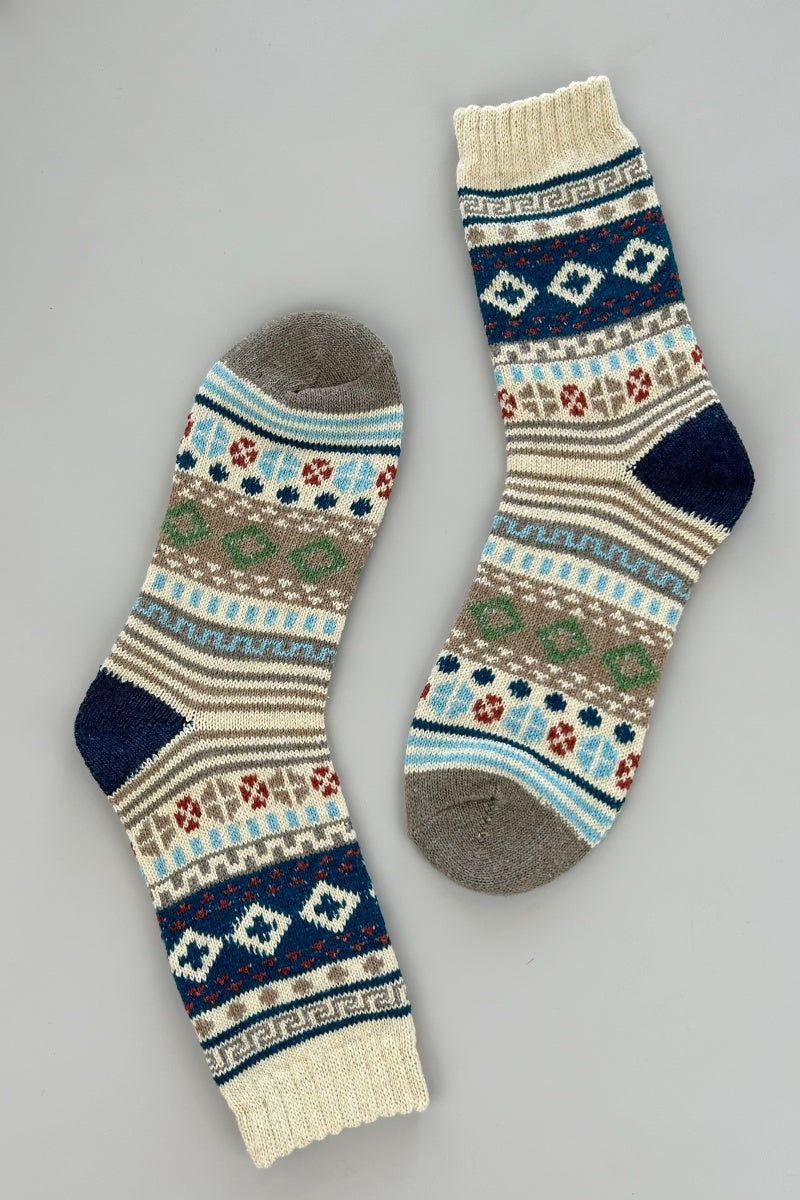 Retro Fair Isle Geometric Knit Crew Winter Socks For Women - NeoKira Unlimited