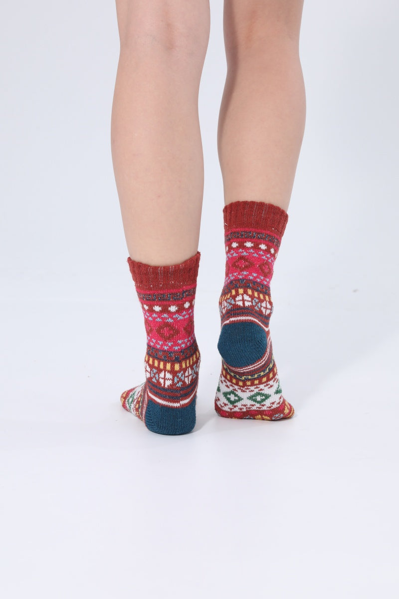 Retro Fair Isle Geometric Knit Crew Winter Socks For Women - NeoKira Unlimited