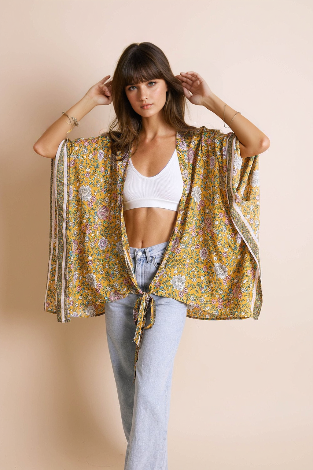 Floral Front Tie Kimono Wrap Kimono Leto Collection   