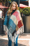 A Flurry of Fun Color Block Tassel Poncho Ponchos Leto Collection   