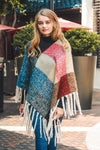 A Flurry of Fun Color Block Tassel Poncho Ponchos Leto Collection   