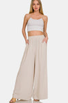 Zenana Pleated Linen Blend Wide Leg Pants Pants Trendsi   