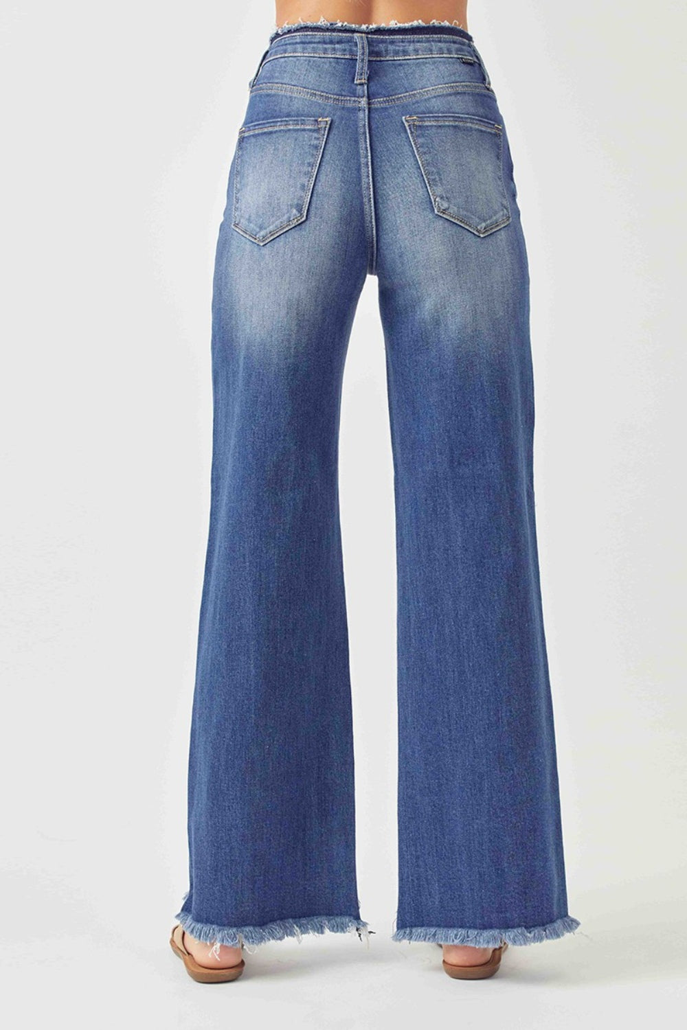 RISEN High Waist Raw Hem Wide Leg Jeans Jeans Trendsi   