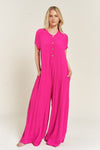 Jade By Jane Textured Short Sleeve Jumpsuit Jumpsuits Jade By Jane FUCHSIA S 