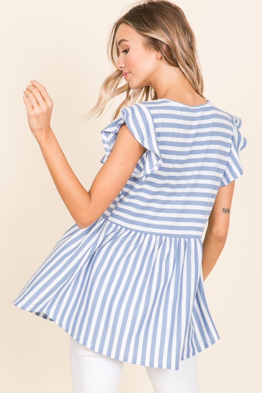 BOMBOM Striped Round Neck Blouse Blouse Trendsi   