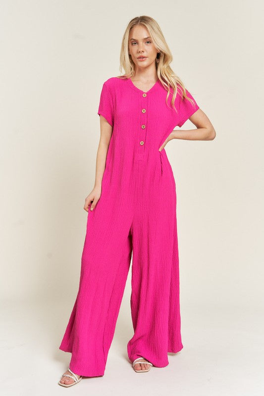 Jade By Jane Textured Short Sleeve Jumpsuit Jumpsuits Jade By Jane   