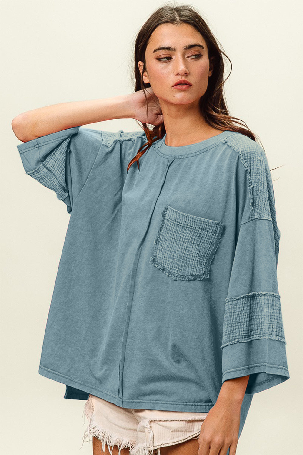 BiBi High-Low Washed T-Shirt T-Shirt Trendsi   