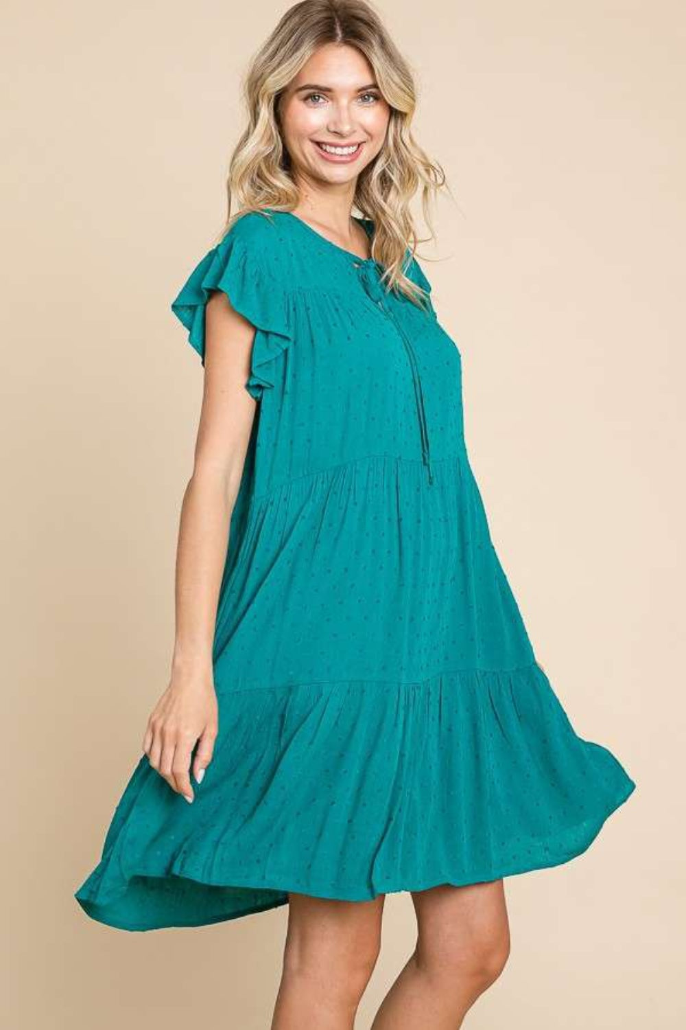 Culture Code Ruffle Cap Sleeve Tiered Dress Mini Dress Trendsi   