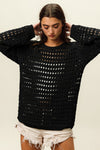 BiBi Round Neck Openwork Knit Cover Up Cover Up Trendsi Black S 