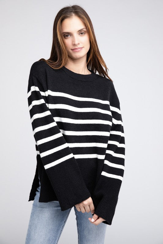 BiBi Ribbed Hem Stripe Sweater Sweater BiBi BLACK S 