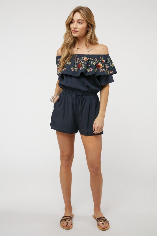 Floral Embroidered Off Shoulder Romper  Davi & Dani   