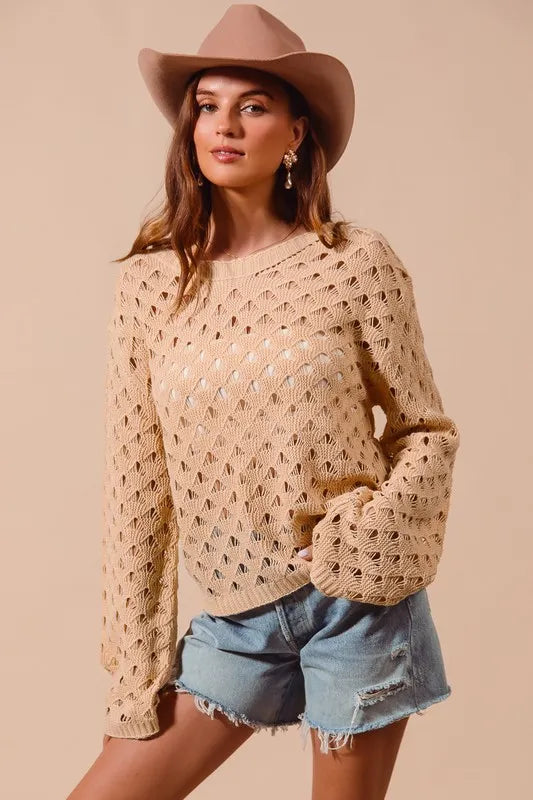 SO ME Geometric Pattern Open Knit Lightweight Sweater - NeoKira Unlimited