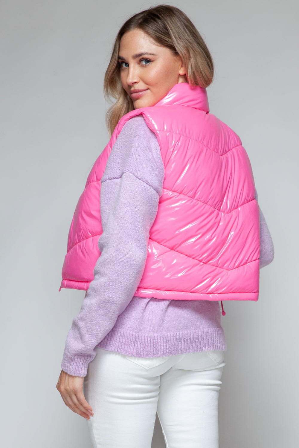Snobbish Zip Up Turtleneck Shiny Quilted Vest - NeoKira Unlimited