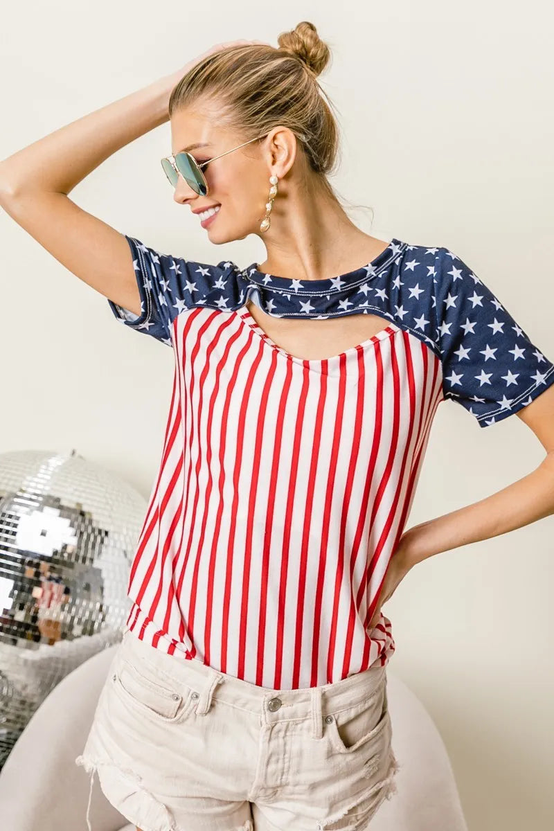 BiBi American Flag Theme Front Cut Out Top - NeoKira Unlimited
