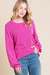 BOMBOM Long Sleeve Curved Hem Ribbed T-Shirt T-Shirt Trendsi Fuchsia S 