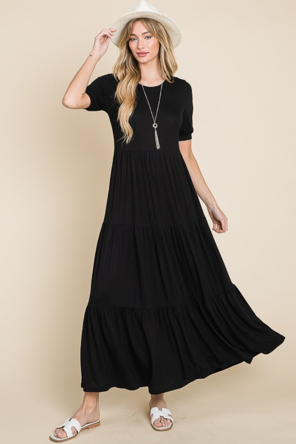 BOMBOM Short Sleeve Tiered Maxi Dress - NeoKira Unlimited