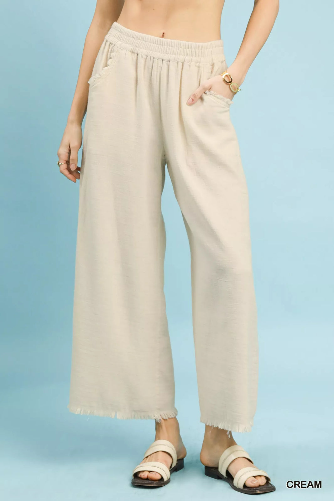 Umgee Frayed Hem Wide Leg Pants - NeoKira Unlimited
