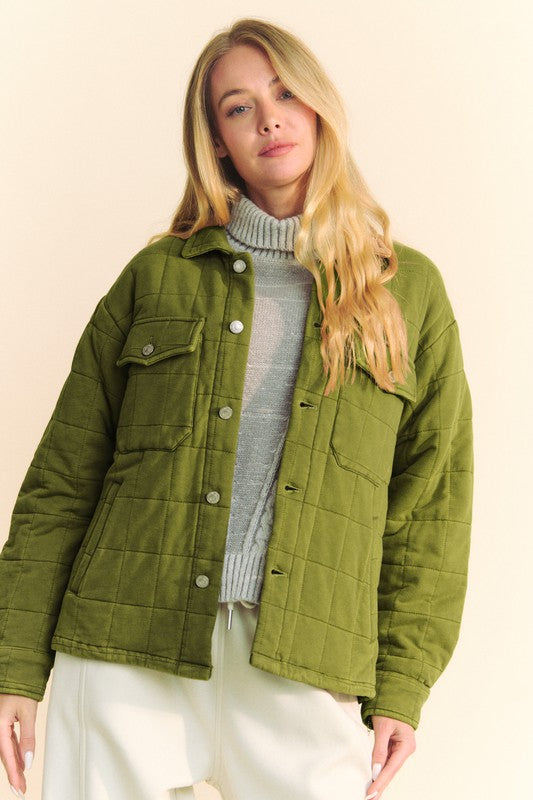 Davi & Dani Quilted Button Down Shacket with Chest Pockets - NeoKira Unlimited