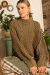 POL Mock Neck Cable Knit Sweater Sweater Trendsi Dusky Olive S 