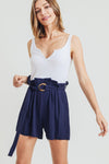 Cotton Bleu by Nu Label Buckle Belt Cotton Linen Shorts High Waist Shorts Trendsi Navy S 