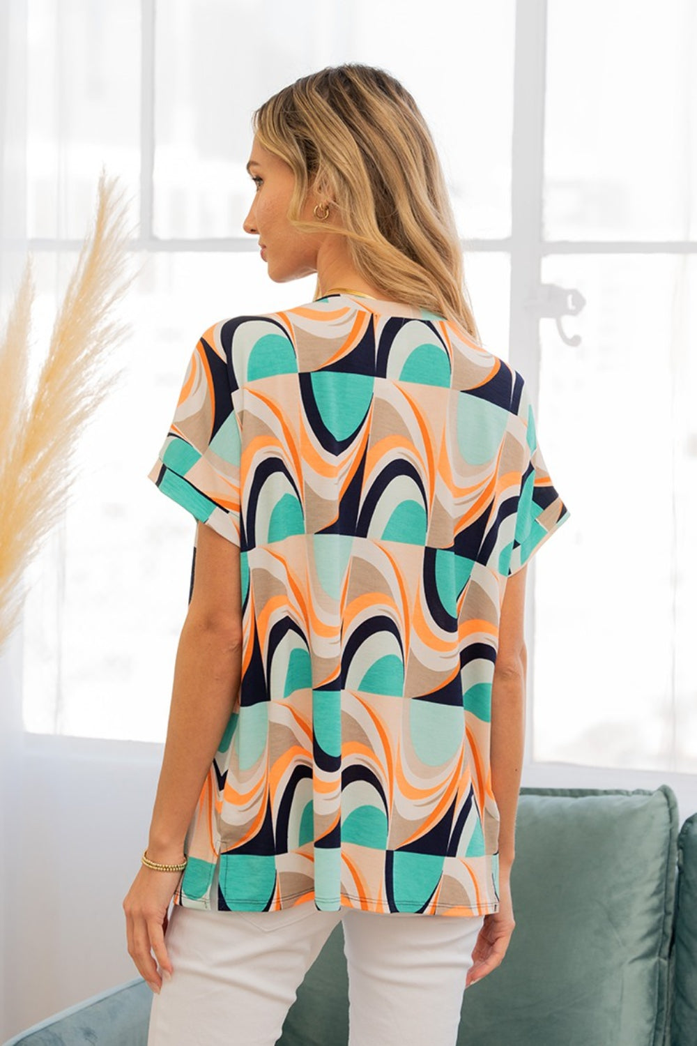 Sew In Love Wrinkle-Free Geometric Short Sleeve Shirt - NeoKira Unlimited