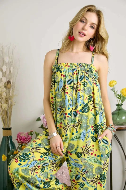 ADORA Elastic Detail Tropical Jumpsuit - NeoKira Unlimited