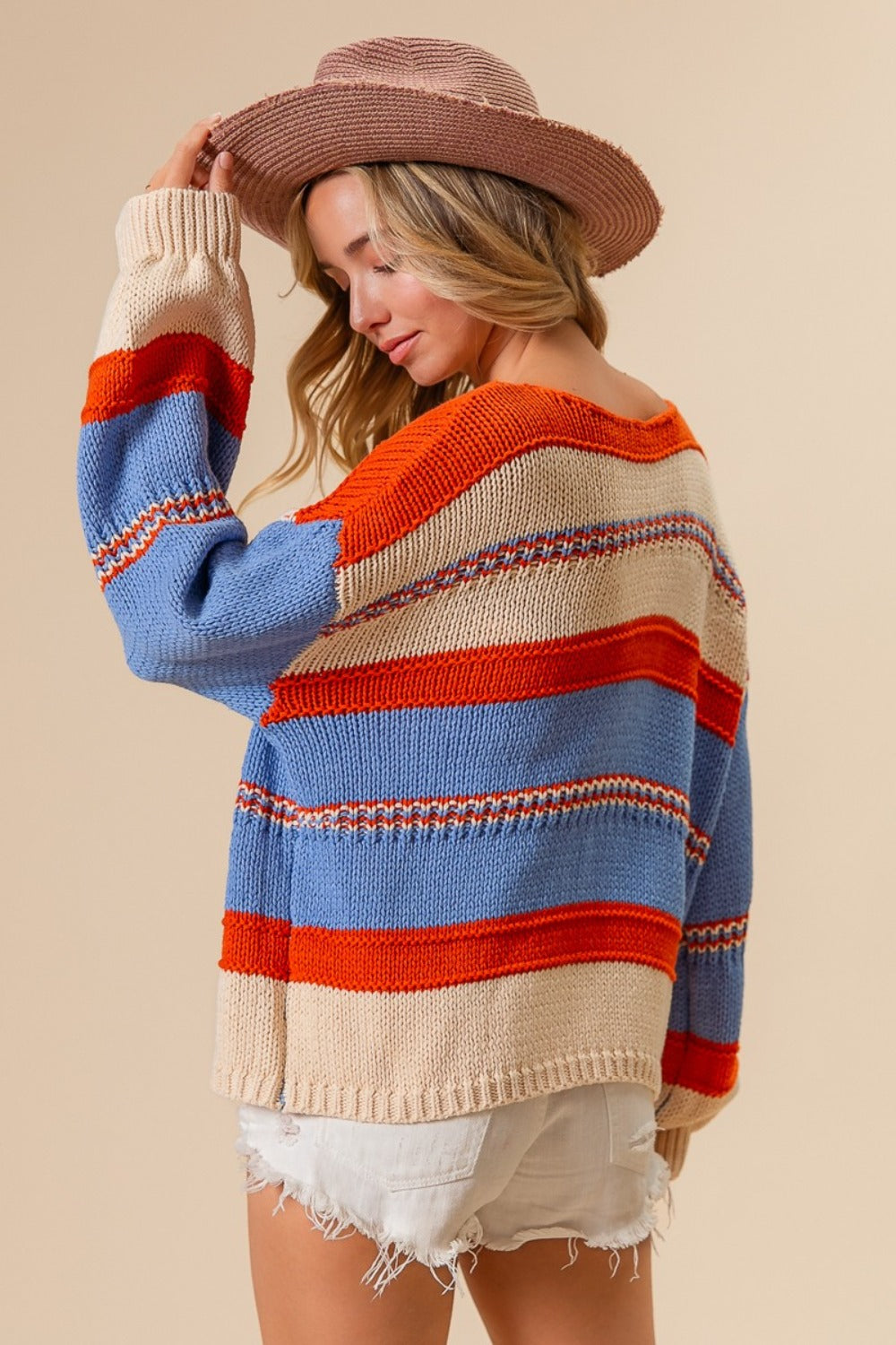 BiBi Multi Color Stripe Scoop Neck Sweater - NeoKira Unlimited