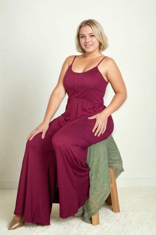 Plus Size Button Front Wide Leg Jumpsuit – Stretchy And Flattering - NeoKira Unlimited