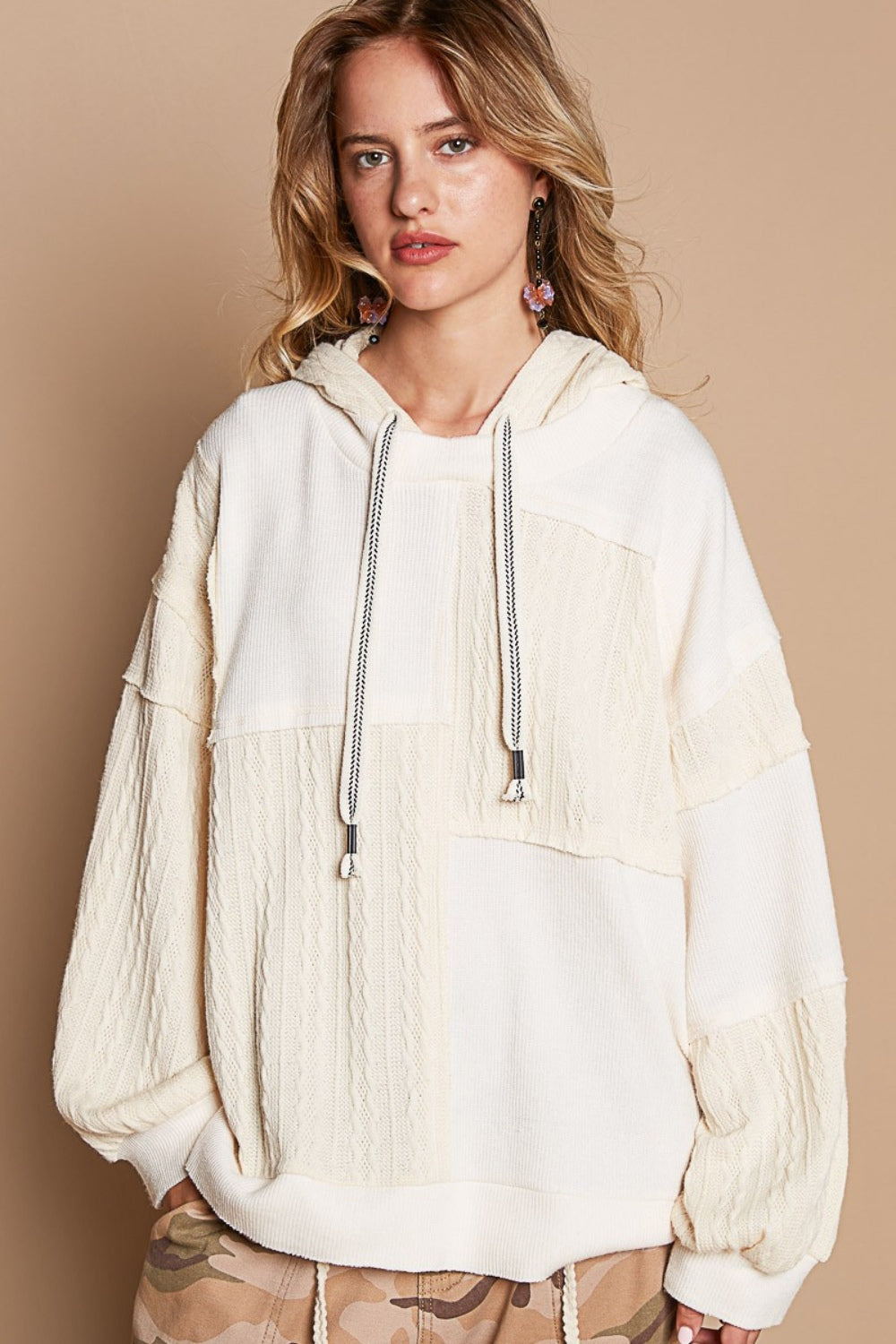 POL Exposed Seam Hooded Knit Top Hooded Top Trendsi   