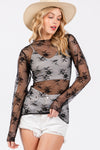 SAGE + FIG Mesh Long Sleeve Sheer Floral Embroidery Top Top Trendsi Black S 