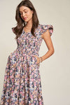 Vintage Garden Floral Flutter Smocking Midi Dress  Davi & Dani Navy S 