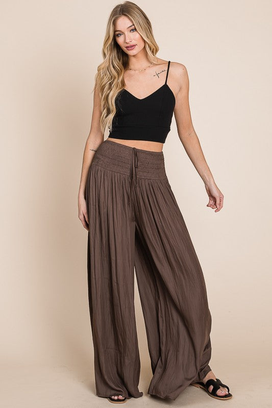 Jade By Jane Ruched Waist Wide Legs Resort Style Pants Pants Jade By Jane   