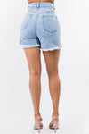 American Bazi High Waist Distressed Raw Hem Denim Shorts Denim Shorts Trendsi   