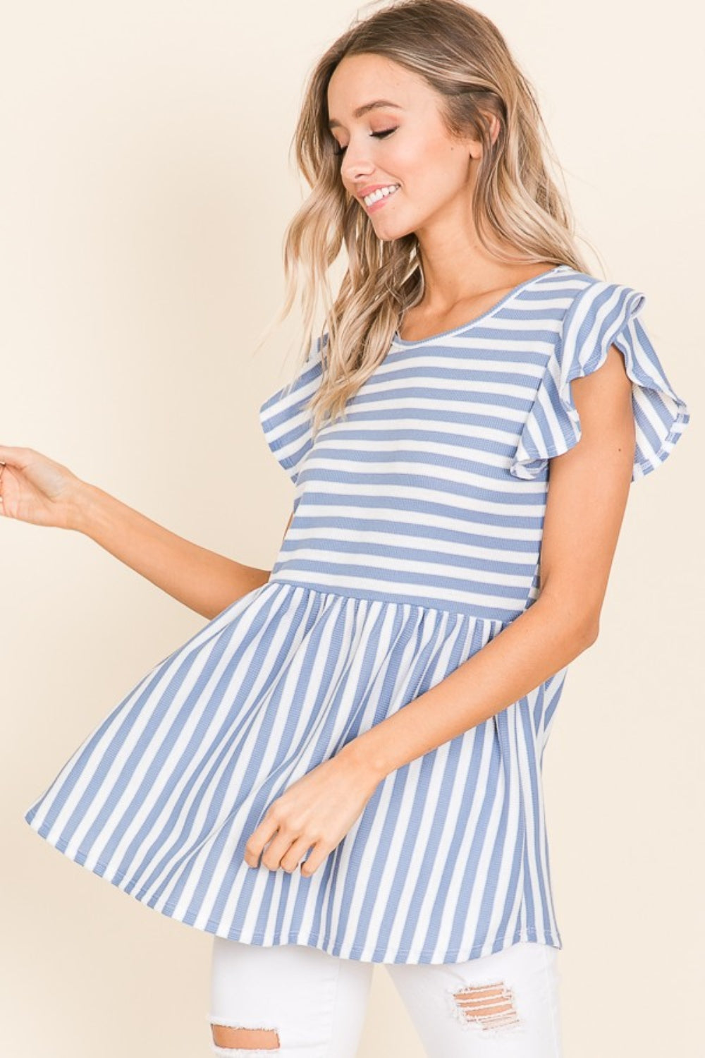 BOMBOM Striped Round Neck Blouse - NeoKira Unlimited
