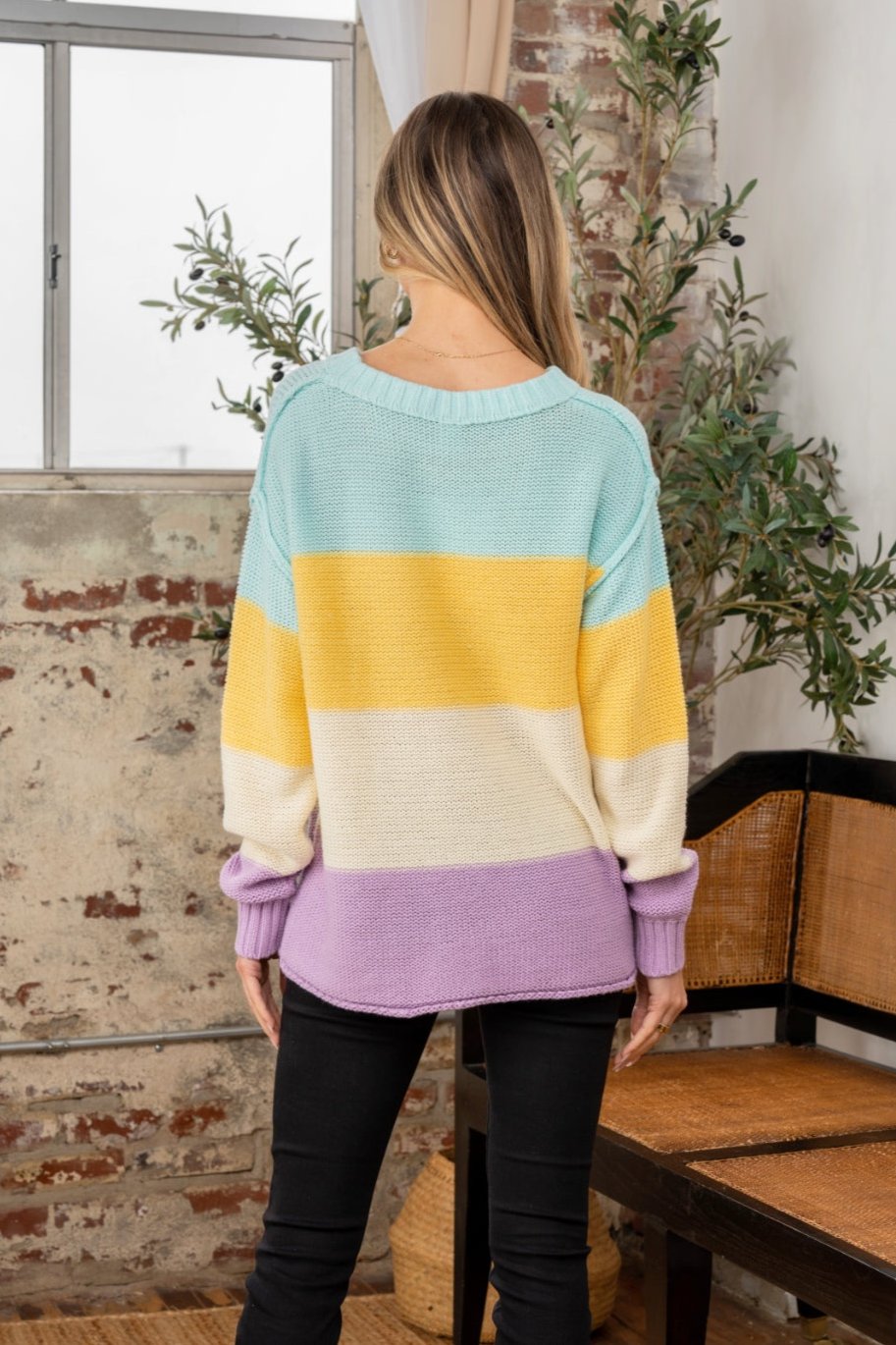 Sew In Love Full Size Color Block Exposed Seam Sweater - NeoKira Unlimited