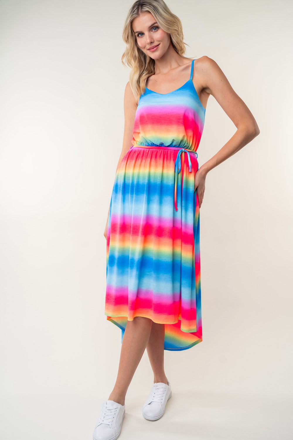 White Birch Full Size Ombre Striped Midi Cami Dress - NeoKira Unlimited
