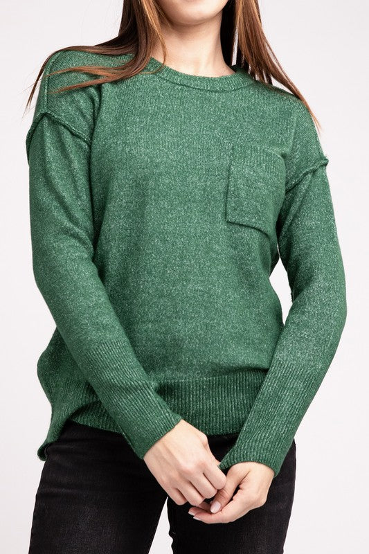 ZENANA Melange Hi-Low Hem Round Neck Sweater - NeoKira Unlimited